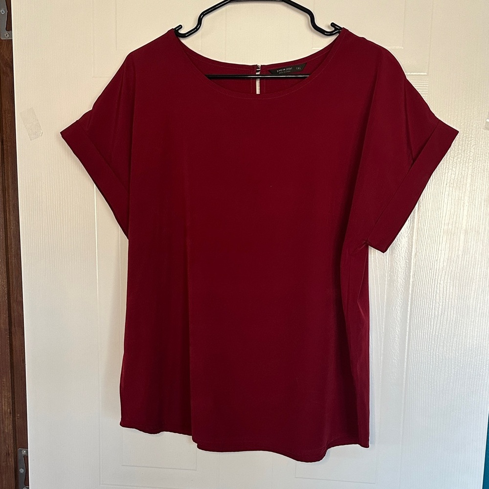 GUC SHEIN Curve Deep Red Short Sleeve Dress Shirt